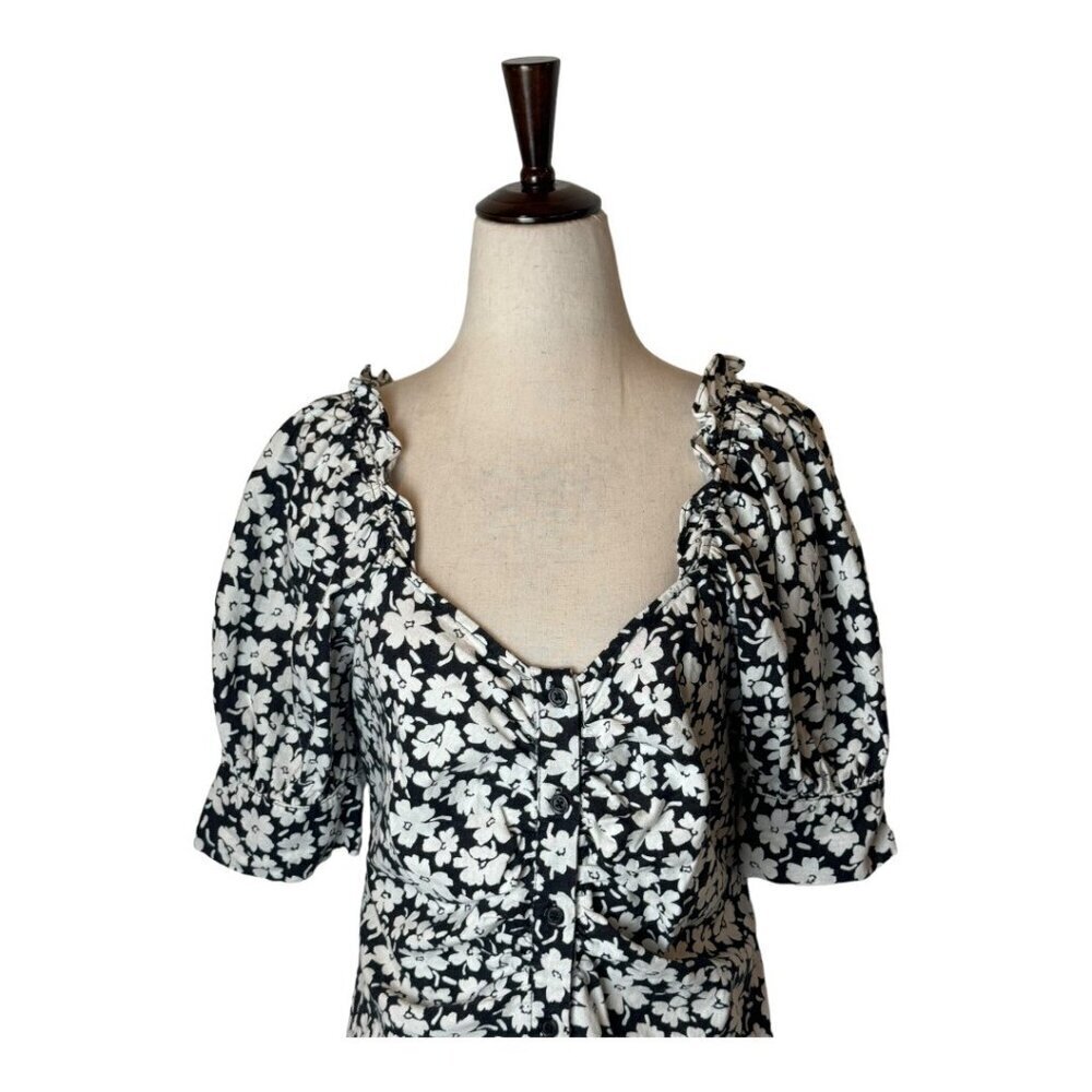 Who What Wear Dress Women Small Black White Floral Print Puff Sleeve Midi Boho — image 4 of 8